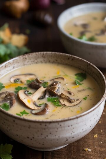 Soupe crémeuse céto aux champignons avec le meilleur des pains keto