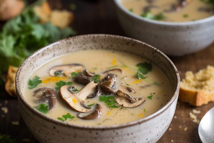 Soupe crémeuse céto aux champignons avec le meilleur des pains keto